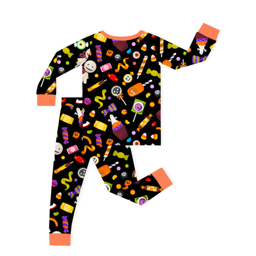 Halloween Spooky Sweet Candy Orange Kids Bamboo Two-Piece Pajama Set