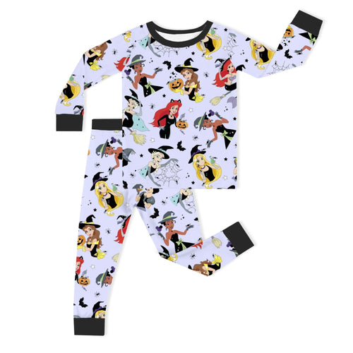 Halloween Princess Pumpkin Bats Purple Kids Bamboo Two-Piece Pajama Set