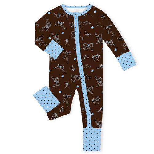 Tied with Love Blue Bamboo Zipper Romper Pajamas