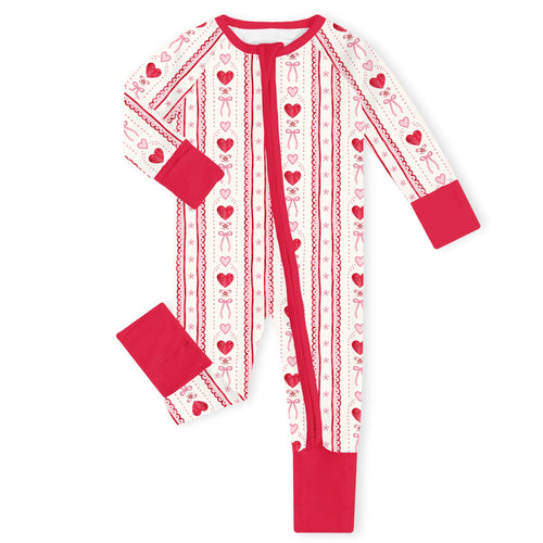 Sweetheart Ribbon Red Bamboo Zipper Romper Pajamas