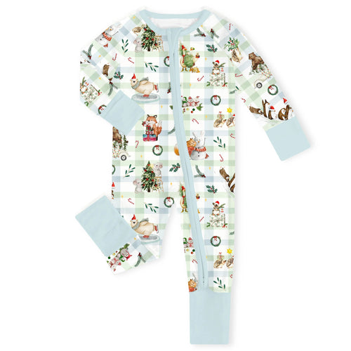 Frosty Forest Gingham Bamboo Zipper Romper Pajamas