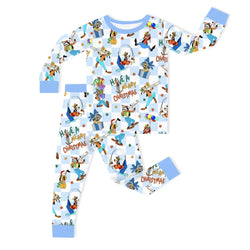 Christmas Blue Check Merry Dog Life Kids Bamboo Two-Piece Pajama Set