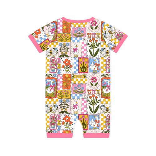 Vintage Goose Garden Baby Bamboo Short Zipper Romper Pajamas