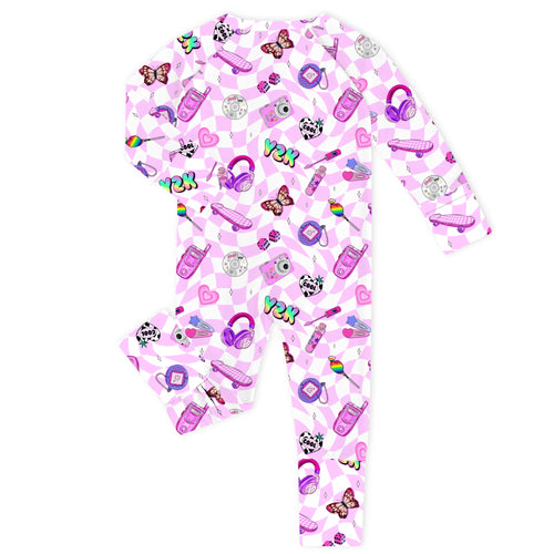 Y2K Pink Pop Bamboo Convertible Pink Bamboo Zipper Romper Pajamas