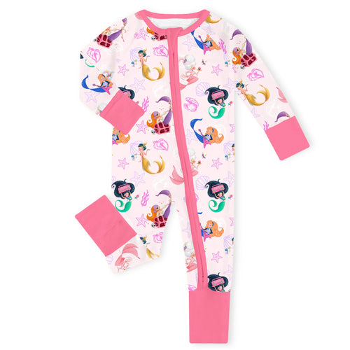 Retro Mermaid Party Bamboo Zipper Romper Pajamas