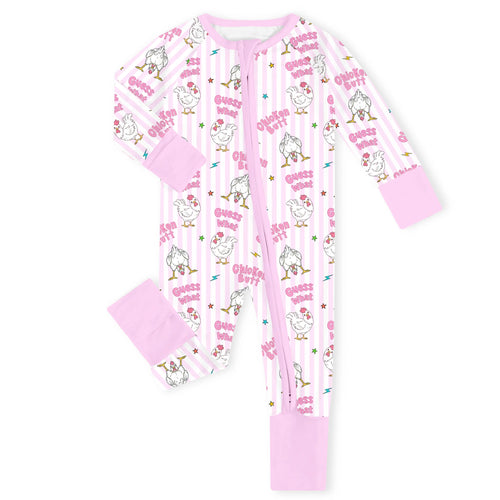 Guess What Chicken Butt Pink Bamboo Zipper Romper Pajamas