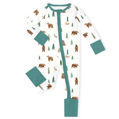 Rustic Forest Bears Bamboo Zipper Romper Pajamas