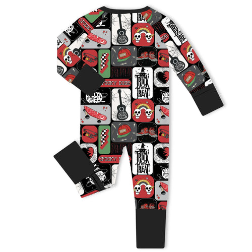 Halloween Spooky Skate Patchwork Bamboo Zipper Romper Pajamas