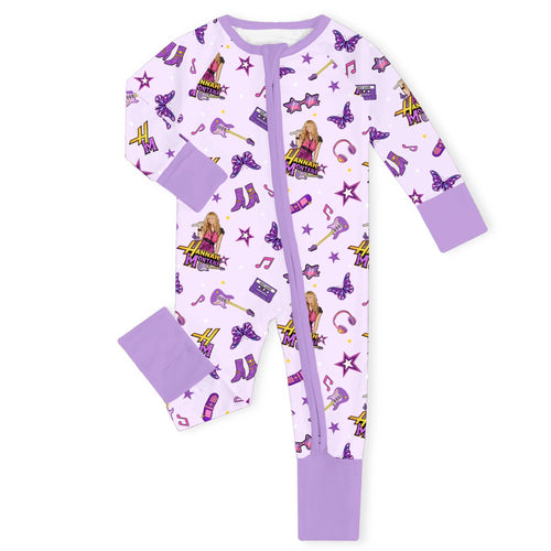 Pop Star Pop Purplee Bamboo Zipper Romper Pajamas