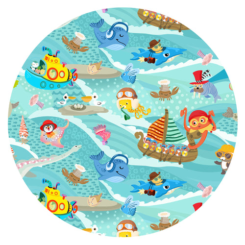 Ocean Sailboat and Sea Animal Parade Bamboo Zipper Romper Pajamas