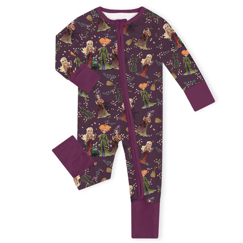 Halloween Hocus Pocus Sisters Witch Bamboo Zipper Romper Pajamas