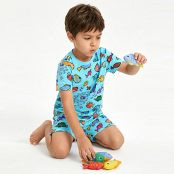 Blue Ocean Fish Frenzy Bamboo Two-Piece Pajama Short Sleeve Set