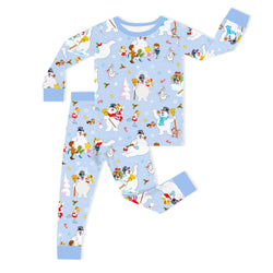 Christmas Woodland Snowman and Friends Kids Bamboo Two-Piece Pajama Set