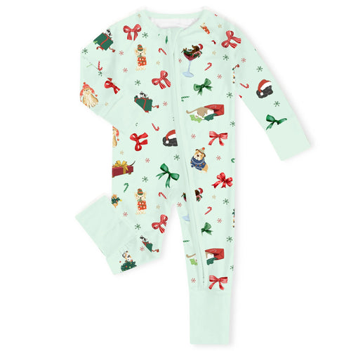 Merry Paw-ty Bamboo Zipper Romper Pajamas