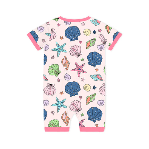 Colorful Ocean Shells and Stars Playtime Pink Short Bamboo Zippy Baby Romper