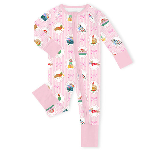 Christmas Puppy Portraits Bamboo Zipper Romper Pajamas