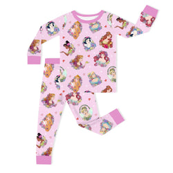 Garden Floral Princess Dreams on Pink Kids Bamboo Two-Piece Pajama Set