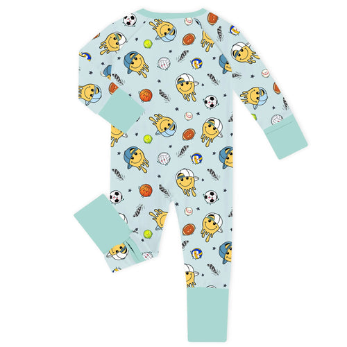 All-Star Smileys Mint Bamboo Zipper Romper Pajamas