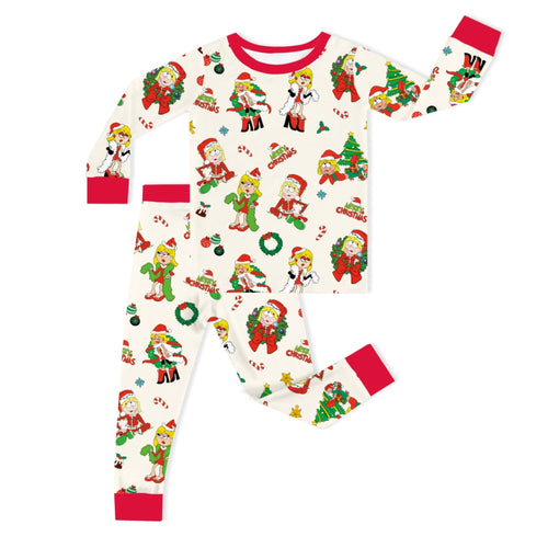 Christmas Golden Hair Girl Kids Bamboo Two-Piece Pajama Set