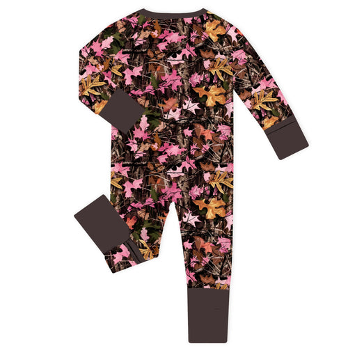 Pink Timber Camo Brown Bamboo Zipper Romper Pajamas