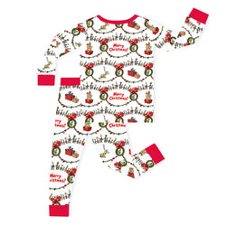 Christmas Green Face Cheer Kids Bamboo Two-Piece Pajama Set