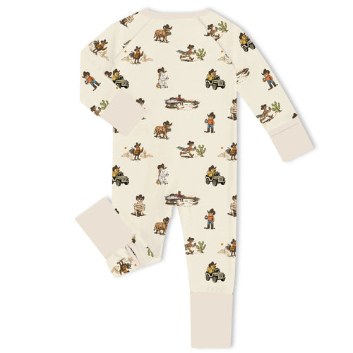 Yeehaw Critters Oatmeal Bamboo Zipper Romper Pajamas