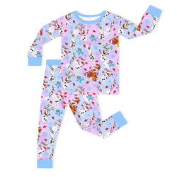 Christmas Big Face Snowman Multicolor Kids Bamboo Two-Piece Pajama Set