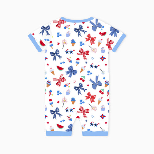 4th of July Bow Baby Bamboo Short Zipper Romper Pajamas