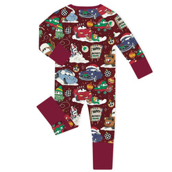 Christmas Car Snow Baby Bamboo Zipper Romper Pajamas