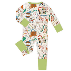 Christmas Mug Print Baby Bamboo Zipper Romper Pajamas