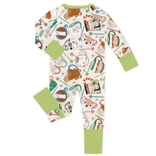 Christmas Mug Print Baby Bamboo Zipper Romper Pajamas