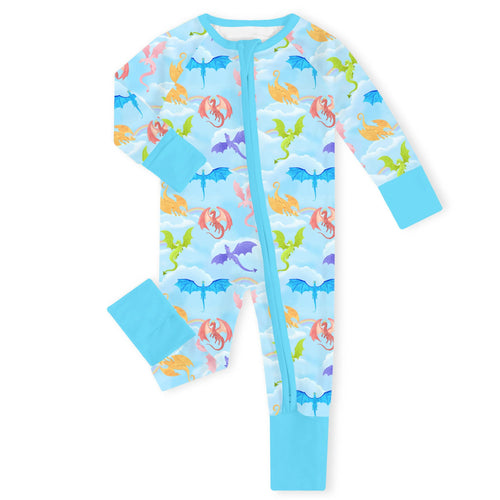 Rainbow Sky Dragons Bamboo Zipper Romper Pajamas