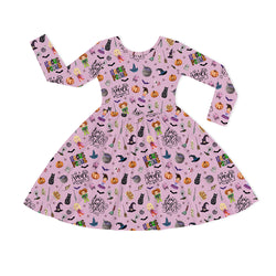 Halloween Witch Sisters Smell Children Purple Kids Bamboo Long Sleeves Dress