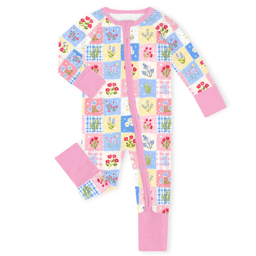 Pastel Wildflower Quilt Bamboo Zipper Romper Pajamas