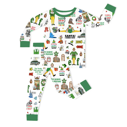 Christmas Little Green Elf Stage Kids Bamboo Two-Piece Pajama Set