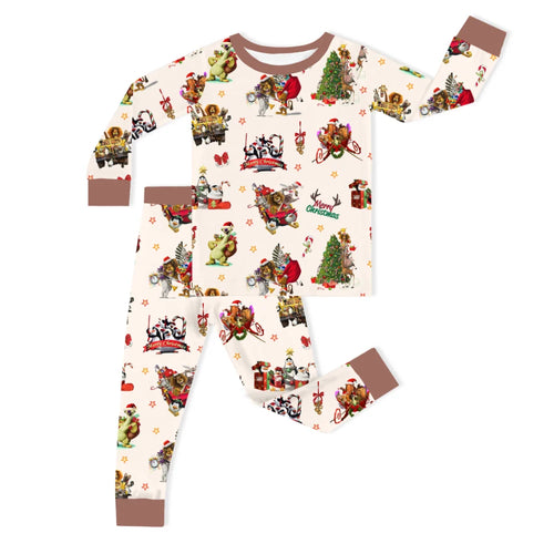 Christmas Safari Park Friends Adventure Kids Bamboo Two-Piece Pajama Set