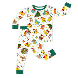 Christmas Yellow Elf and Friends Kids Bamboo Two-Piece Pajama Set