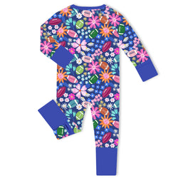Game Day Blooms Blue Bamboo Zipper Romper Pajamas
