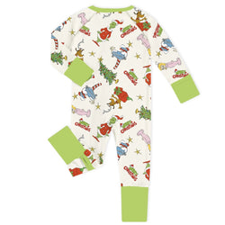 Christmas Green Face And Girl Baby Bamboo Zipper Romper Pajamas