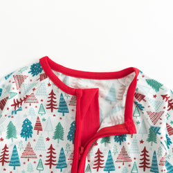 Christmas Sale Tree Cartoon Bamboo Red Zipper Romper