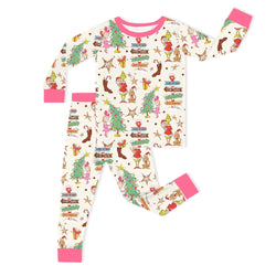 Christmas Green Face Wonderland Kids Bamboo Two-Piece Pajama Set