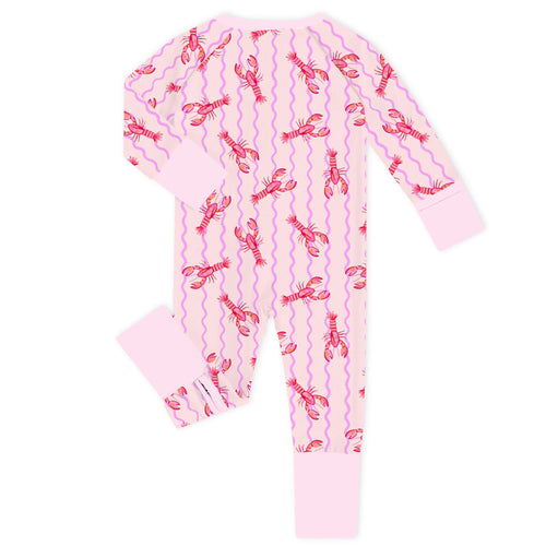 Pink Coastal Lobster Pink Bamboo Zipper Romper Pajamas