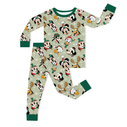 Christmas Mouse and Duck Pals on Forest Green Kids Bamboo Two-Piece Pajama Set