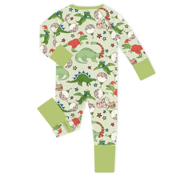 Christmas Cartoon Dinosaur Baby Bamboo Zipper Romper Pajamas