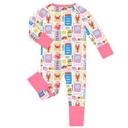 Seaside Market Pink Trim Bamboo Zipper Romper Pajamas