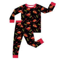 Zooming Red Lightning Car Kids Bamboo Two-Piece Pajama Set