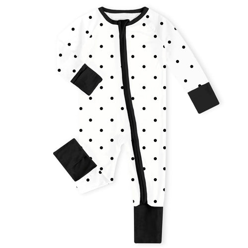 Monochrome Polka Dots Bamboo Zipper Romper Pajamas