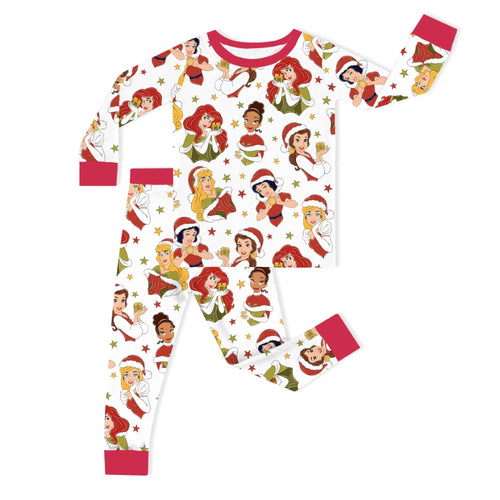 Christmas Red Princess Kids Bamboo Two-Piece Pajama Set