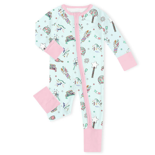 New Year Disco Party Bamboo Zipper Romper Pajamas