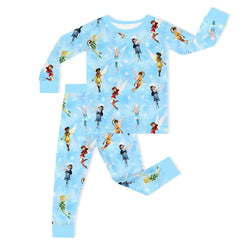Winter Forest Fairy Friends on Blue Kids Bamboo Two-Piece Pajama Set